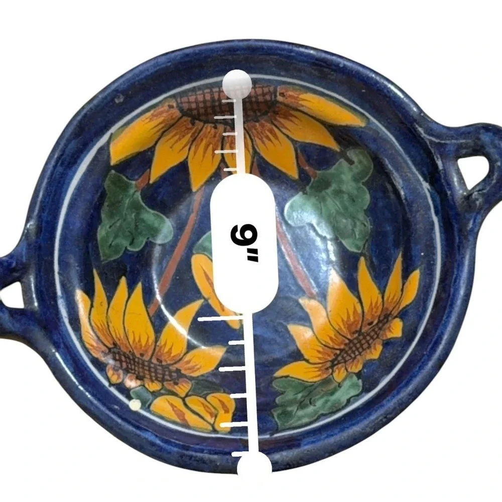 Moctezuma Mexican Folk Art Pottery Sunflower Calla Lily Bowl and Lidded Dish Set